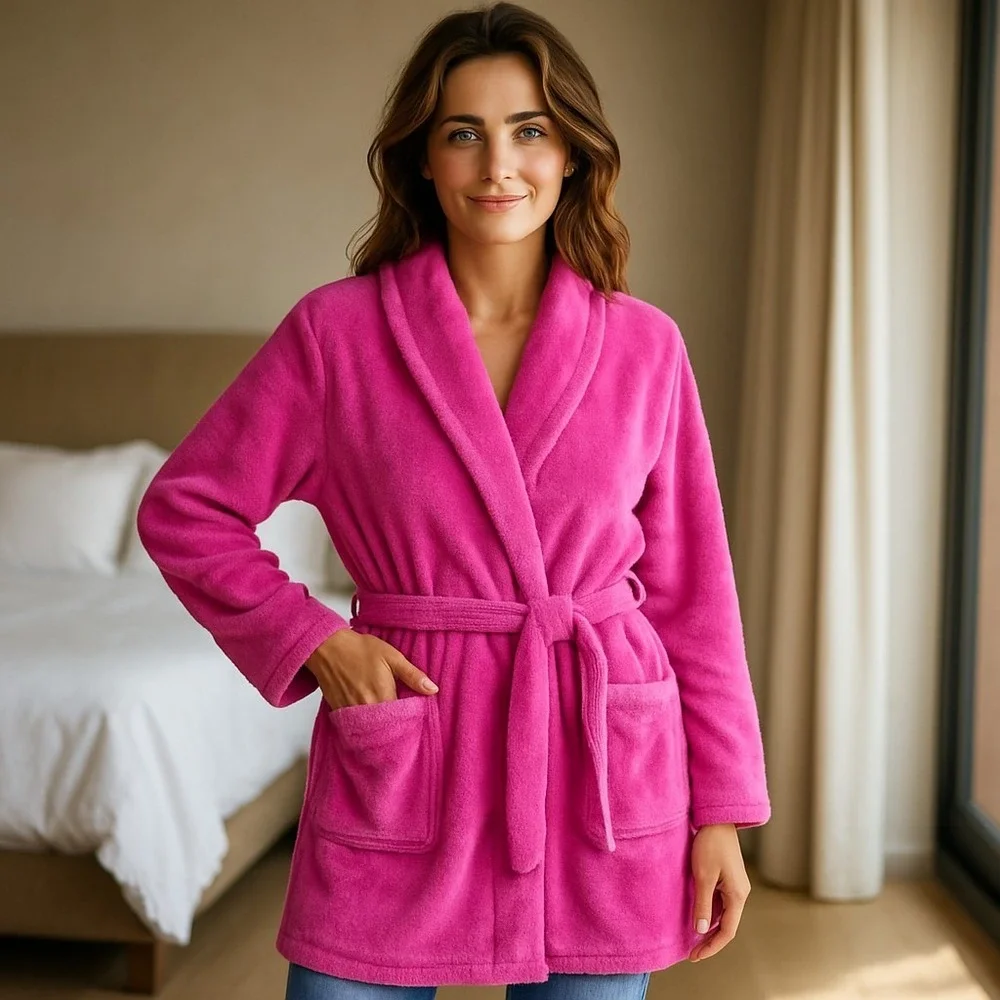 NEW Juicy Couture Luxe Soft Plush Robe Size L/XL Pink Pockets 36
